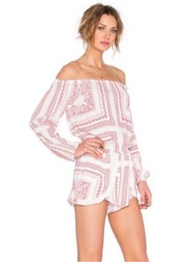 Lovers + Friends x Revolve Red and White Paisley Print Carmella Romper Size L